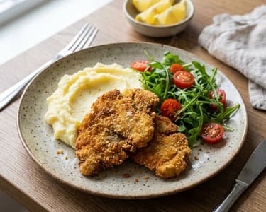 Oyster Mushroom Schnitzels with Mashed Potatoes and Salad