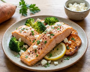 Salmon with Sweet Potatoes and Broccoli