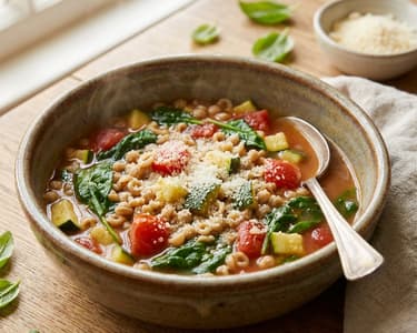 Vegetable soup with pasta and Parmesan