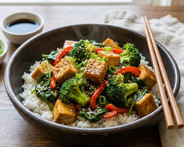 Tofu and Broccoli Stir Fry served with Jasmine Rice