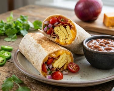 Breakfast Burrito with Bacon and Cheddar