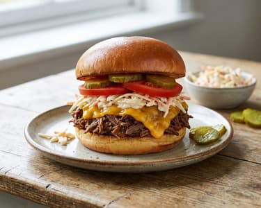 Burger cu vită fragedă și salată Coleslaw