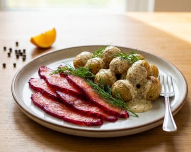 Gravad lax with beetroot and mustard potatoes