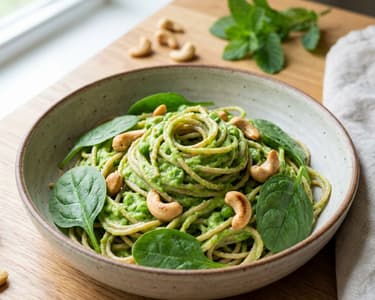 Pasta with peas and cashews