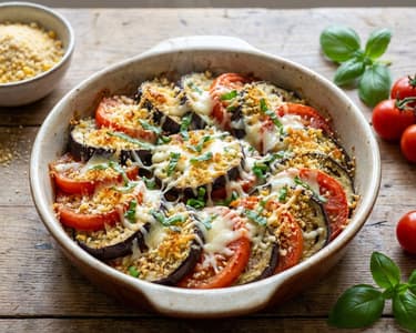Baked Eggplant with Tomatoes and Parmesan Crust