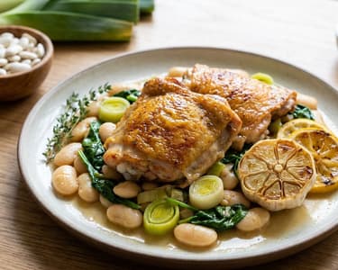 Chicken with Leeks, Butter Beans, and Spinach Baked