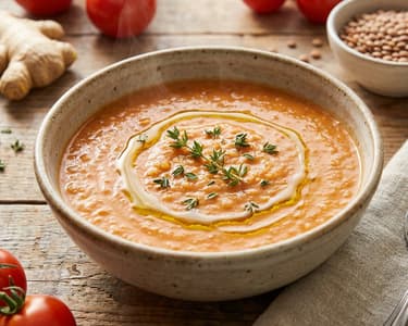 Red Lentil Soup with Ginger and Tomatoes