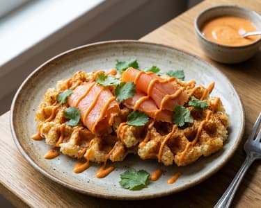Rice Waffle with Smoked Salmon