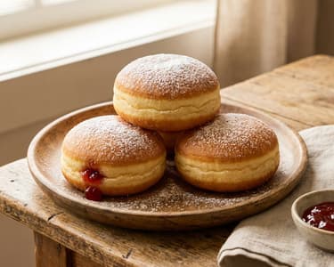 Austrian Baked Doughnuts (Krapfen) with Strawberry and Chia Jam