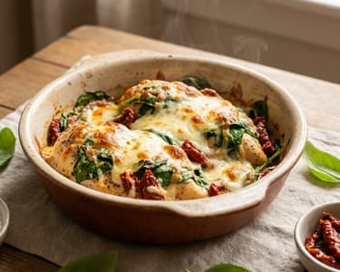 Tuscan Baked Chicken with Sun-Dried Tomatoes and Spinach