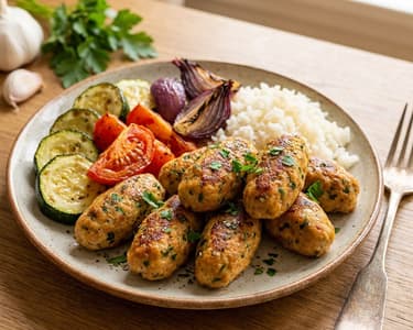 Turkey Kofta with Roasted Vegetables and Natural Rice