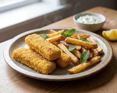 Cod Fish Fingers with Mint-Flavored Potatoes