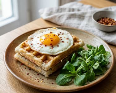 Rice waffle sandwich with fried egg