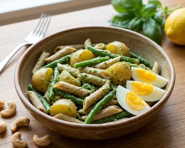 Salată de paste cu cartofi și pesto de busuioc