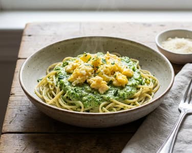 Pasta with broccoli and egg sauce (gluten-free)
