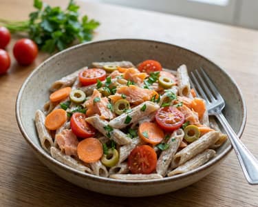 Whole wheat pasta with smoked salmon and yogurt sauce