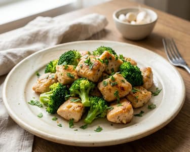 Chicken pieces with garlic and broccoli