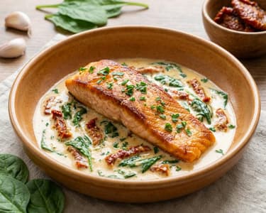 Somon în sos cremos cu roșii uscate