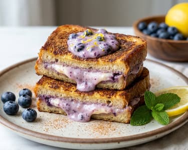 Toast francez umplut cu afine și lămâie