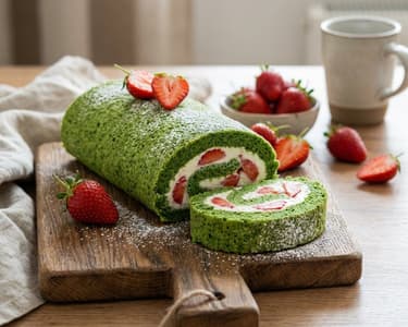 Ruladă „Mușchi de pădure” cu spanac și căpșuni