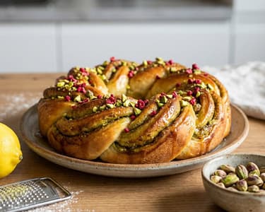 Cozonac împletit cu fistic și glazură de arțar