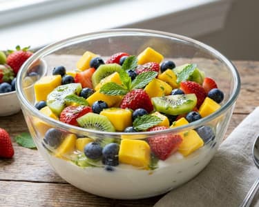 Salată de fructe de vară cu dressing de lime și iaurt grecesc