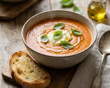 Supă de roșii coapte cu busuioc și mascarpone