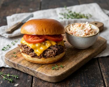 Burger cu vită fragedă și salată coleslaw