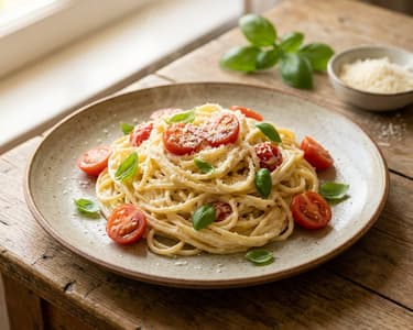 Spaghete cremoase cu roșii cherry și mascarpone