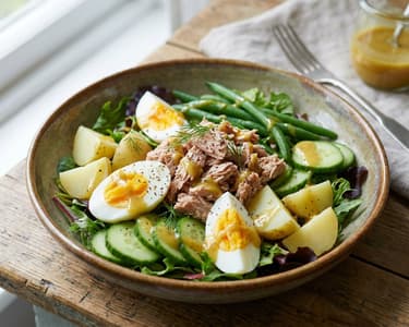 Salată de ton cu ou și cartofi noi