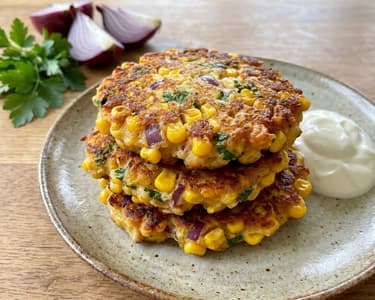 Chiftele de porumb cu dip, roșii uscate și parmezan