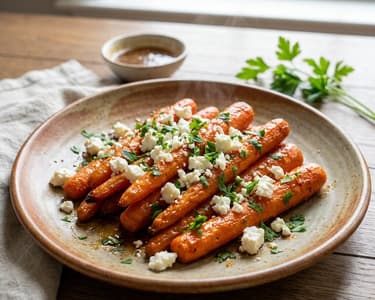 Morcovi copți cu brânză feta și glazură de miere