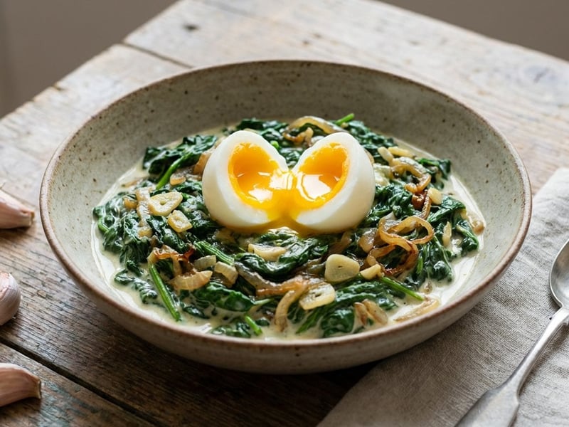 Creamed spinach with garlic and egg