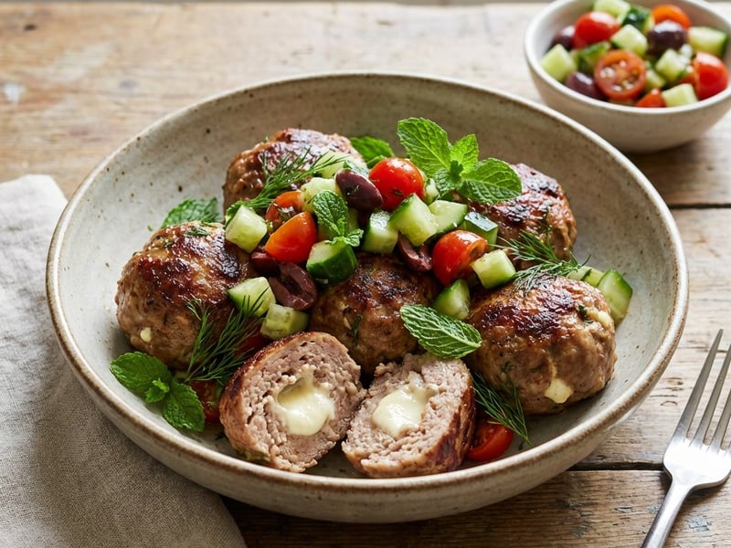 Pork Meatballs with Feta Cheese and Cucumber Salsa