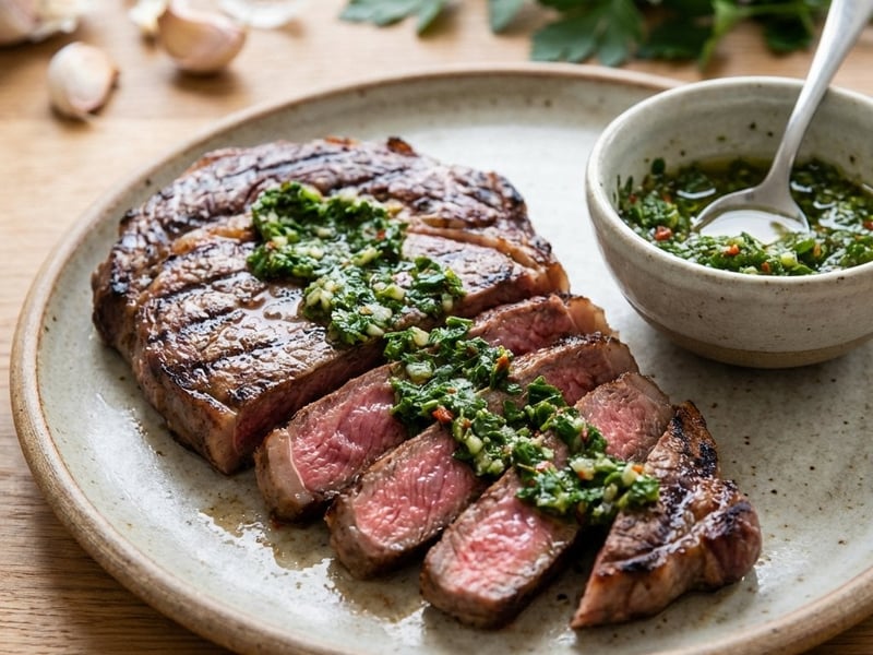 Steak de vită cu sos chimichurri