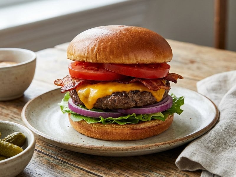 Beef burger with bacon and cheese