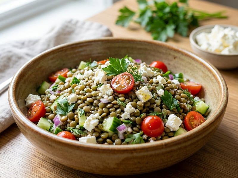 Salată de linte cu brânză feta