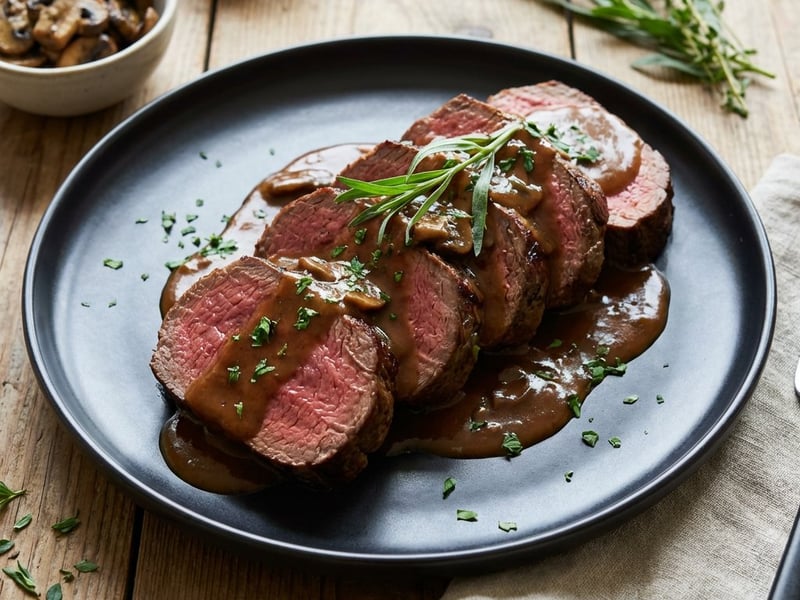 Chateaubriand cu sos de ciuperci și demi-glace