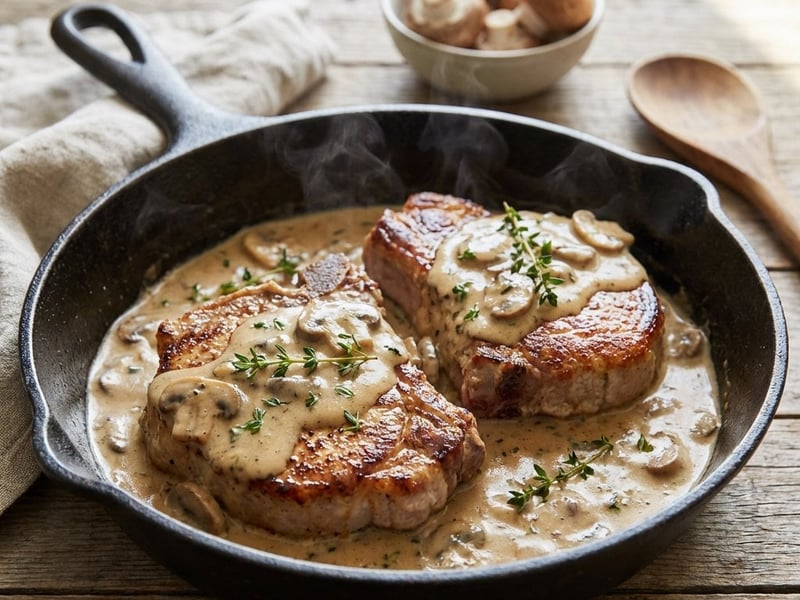 Pork chops with mushrooms and creamy sauce
