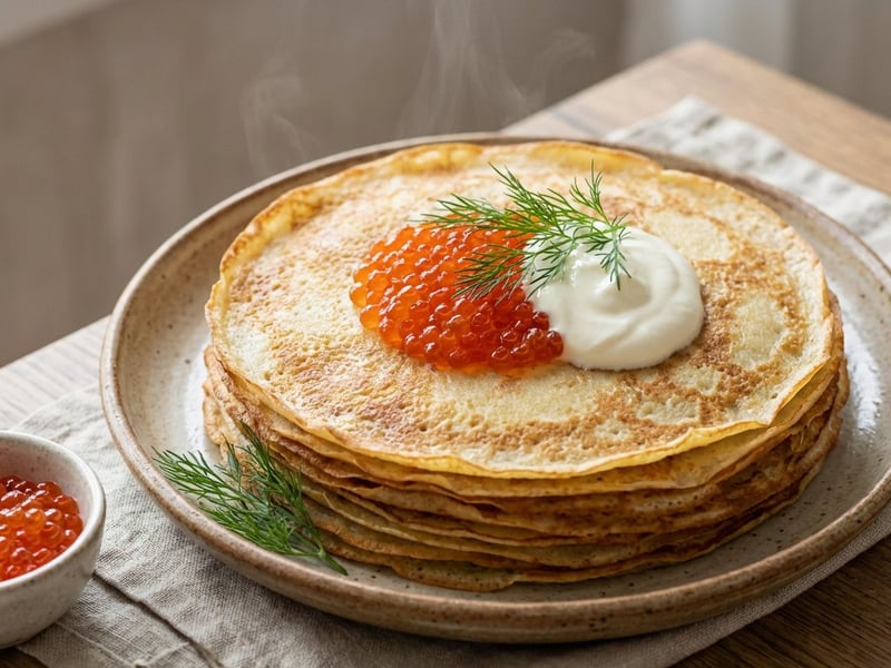 Blini with caviar and sour cream