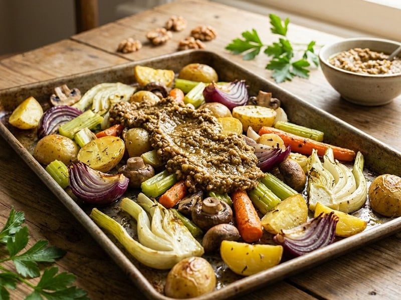 Roasted Vegetables with Walnut Pesto