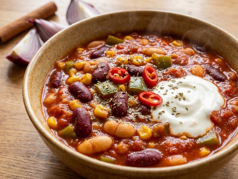 Chili picant cu fasole și porumb (Vegetarian)