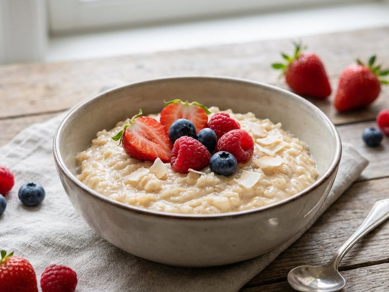 Rice cooked in coconut milk with fresh fruit