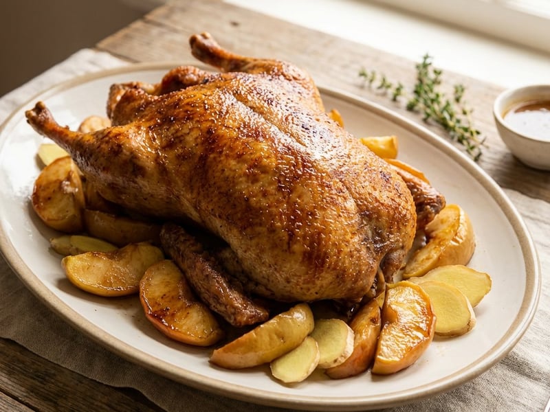 Rață pe pat de ghimbir cu mere caramelizate