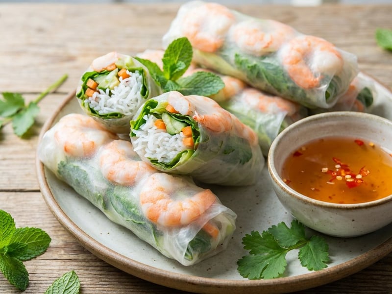 Rulouri de vară vietnameze cu legume și sos picant