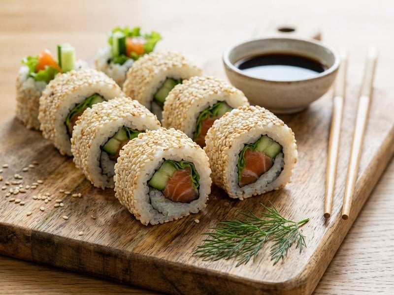 Uramaki – rulouri California cu semințe de susan