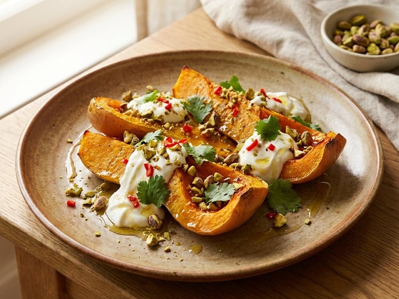 Baked pumpkin with pistachios and Greek yogurt