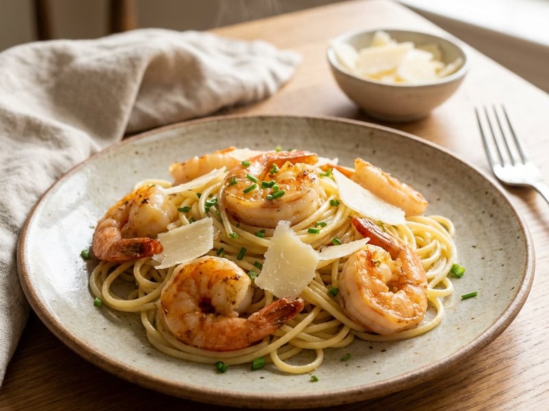 Spaghete cu pecorino și creveți