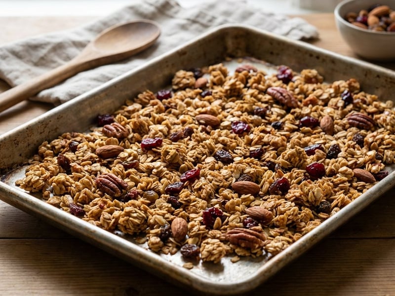 Homemade Crunchy Muesli with Nuts and Dried Fruit