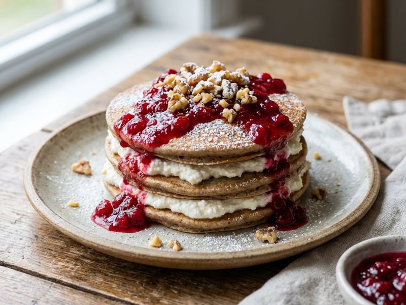 Buckwheat Pancakes with Ricotta and Cranberry Jam